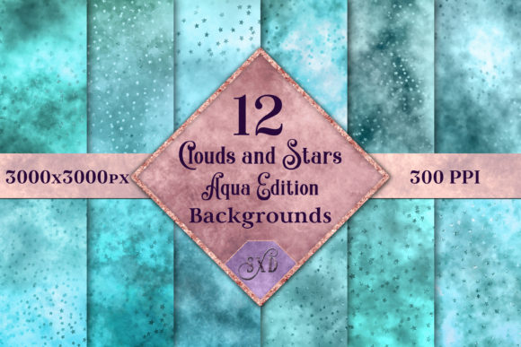 Clouds and Stars - Aqua Backgrounds for Dreamy Designs