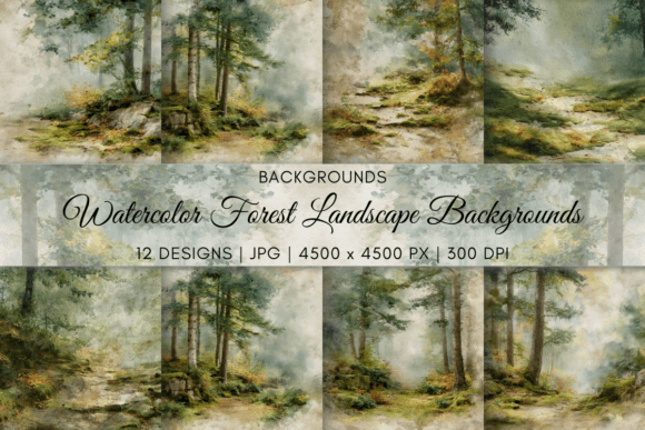 Embrace Tranquility: Watercolor Forest Landscape Backgrounds