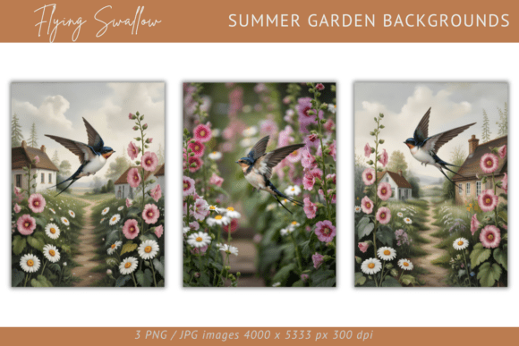 Flying Swallow – Summer Backgrounds: A Watercolor Escape