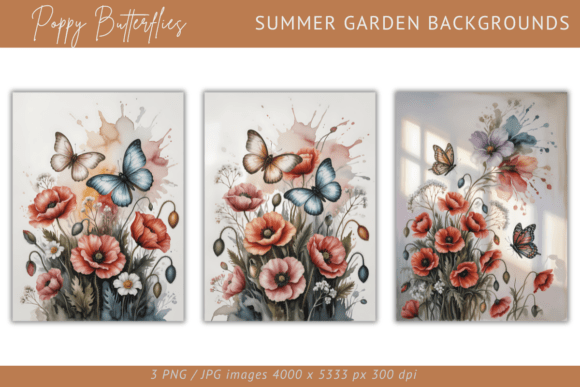 Poppy Butterflies: Summer Backgrounds for Vibrant Designs