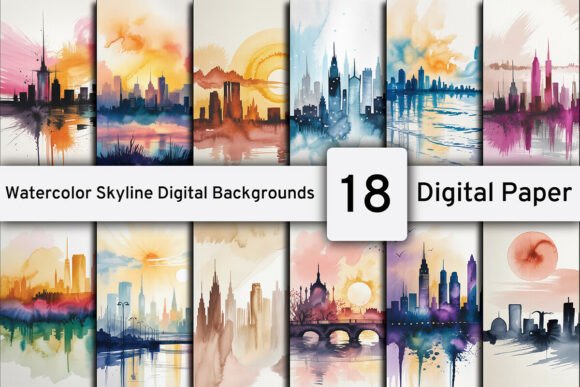 Watercolor Skyline Digital Backgrounds: A Designer's Toolkit
